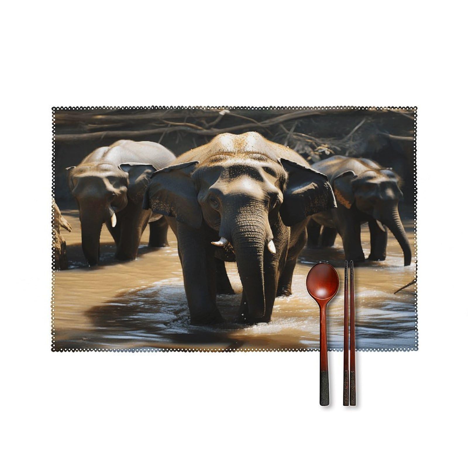 Fodpand Style Elephant Drinking Water Placemats Set Of 4 Place Mats Table Mats