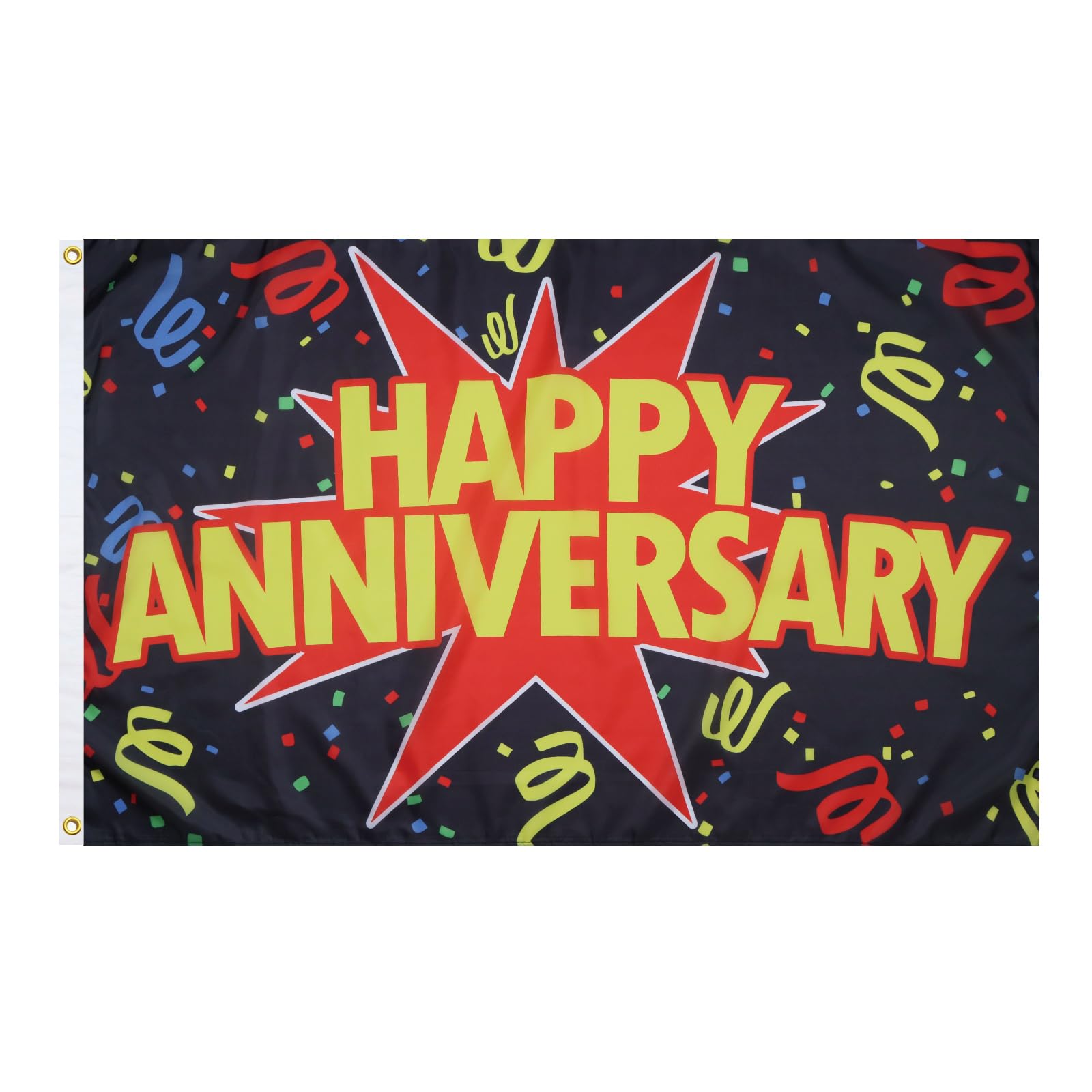 AZ FLAG - Happy Anniversary Black Flag - 3x5 Ft - 100D Polyester Happy Birthday Banner with Two Metal Grommets - Fade Resistant - Vivid Colors - 3' x 5' Feet - 150x90 Cm