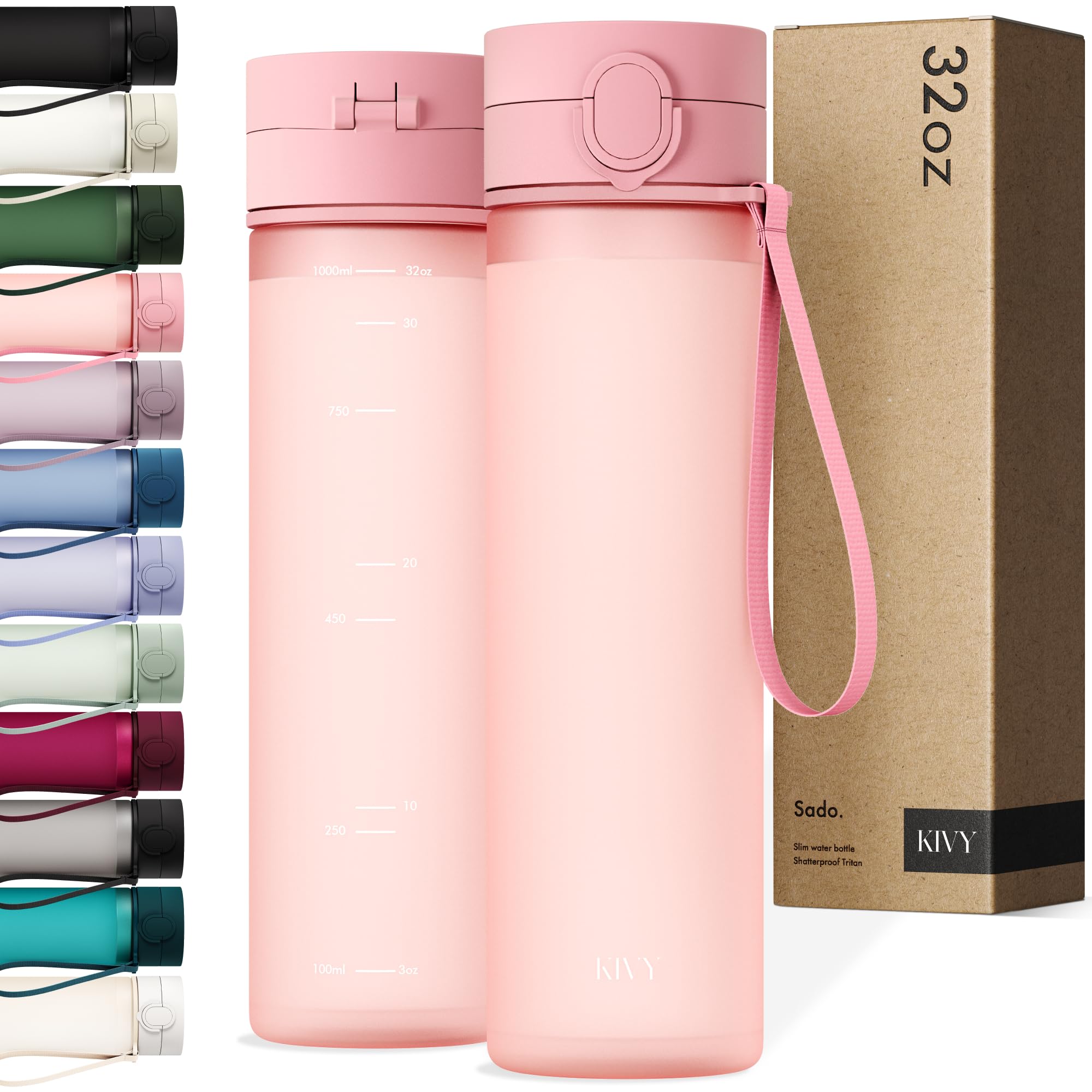 KIVY Tritan Water Bottle 32oz [WITH FLIP LID] - Reusable & Slim Waterbottle for Travel, Gym & School - For Women & Men - Dishwasher Safe - Skinny Leak