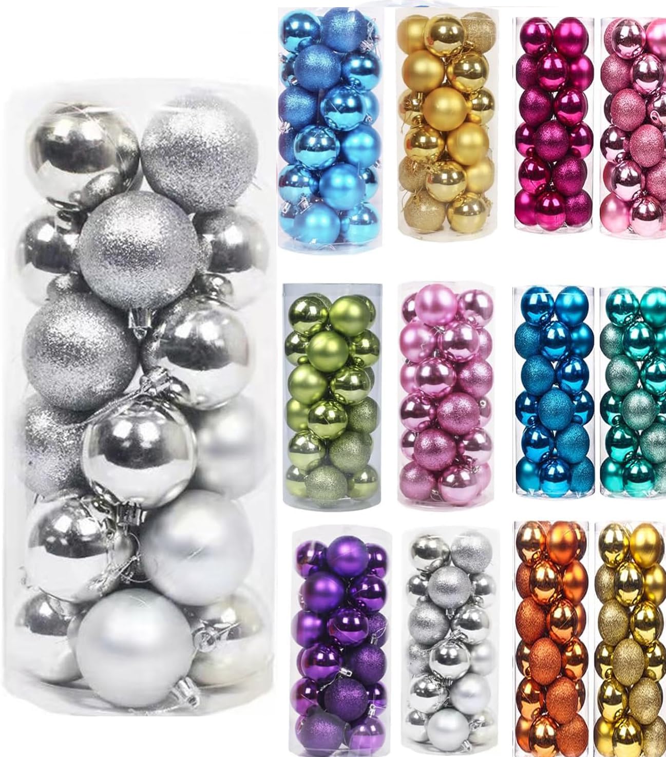 24Pcs Christmas Balls Ornaments Christmas Decorations 24 Pieces Balls Tree Ornaments Decorative Ball Hanging Decorations (Sliver, 1.57inch)