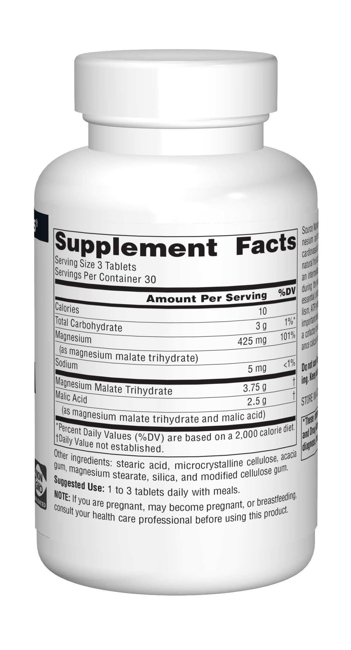 Amazon.com: Source Naturals Magnesium Malate 3750 mg Per Serving Essential Magnesium  Malic Acid Supplement - 90 Tablets : Health & Household