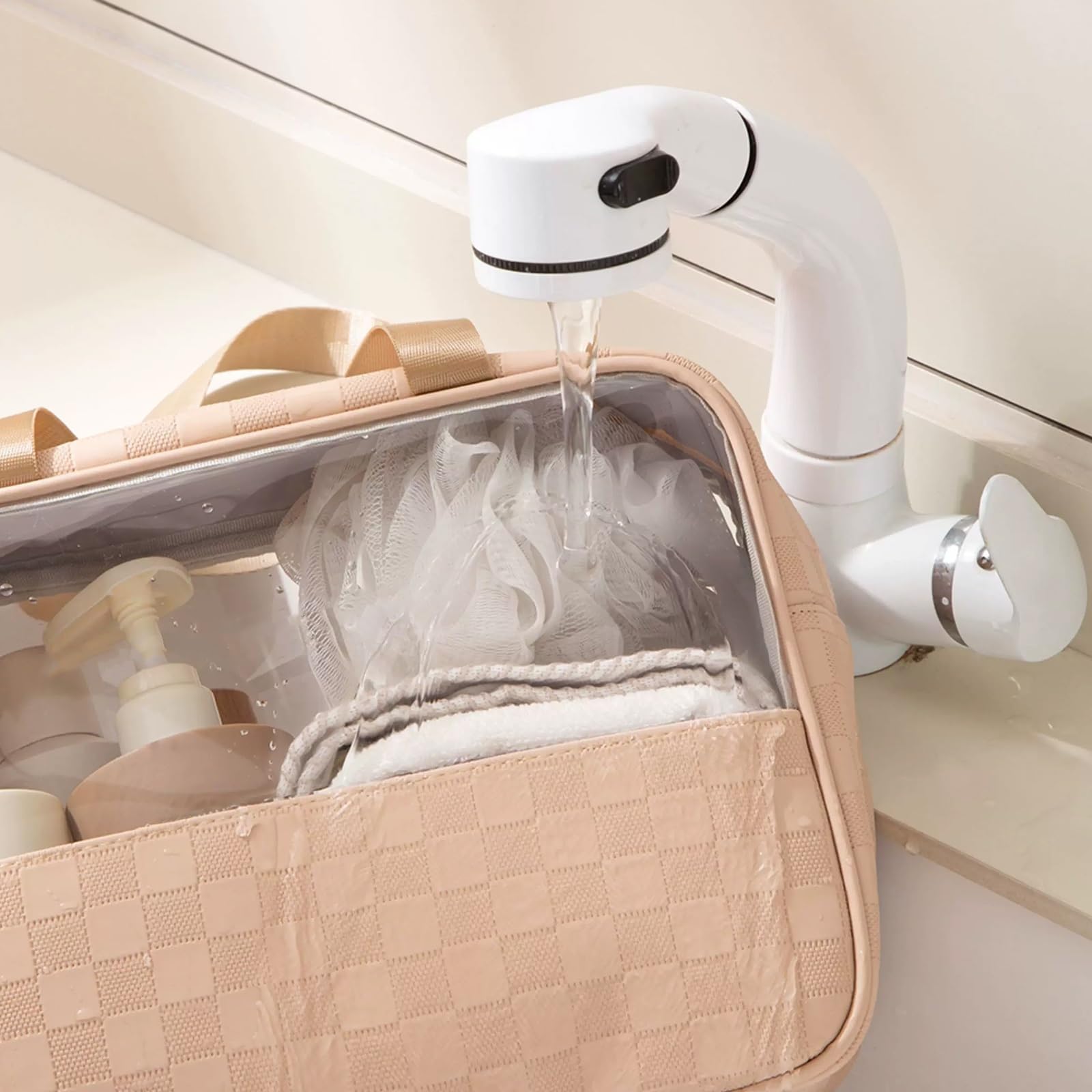 Borsa da Viaggio Impermeabile in PU, Beauty Case Portatile per Donna, Design a Doppio Strato, separazione tra Bagnato e Asciutto, pronta all'Uso in Qualsiasi Momento, per Una Vita