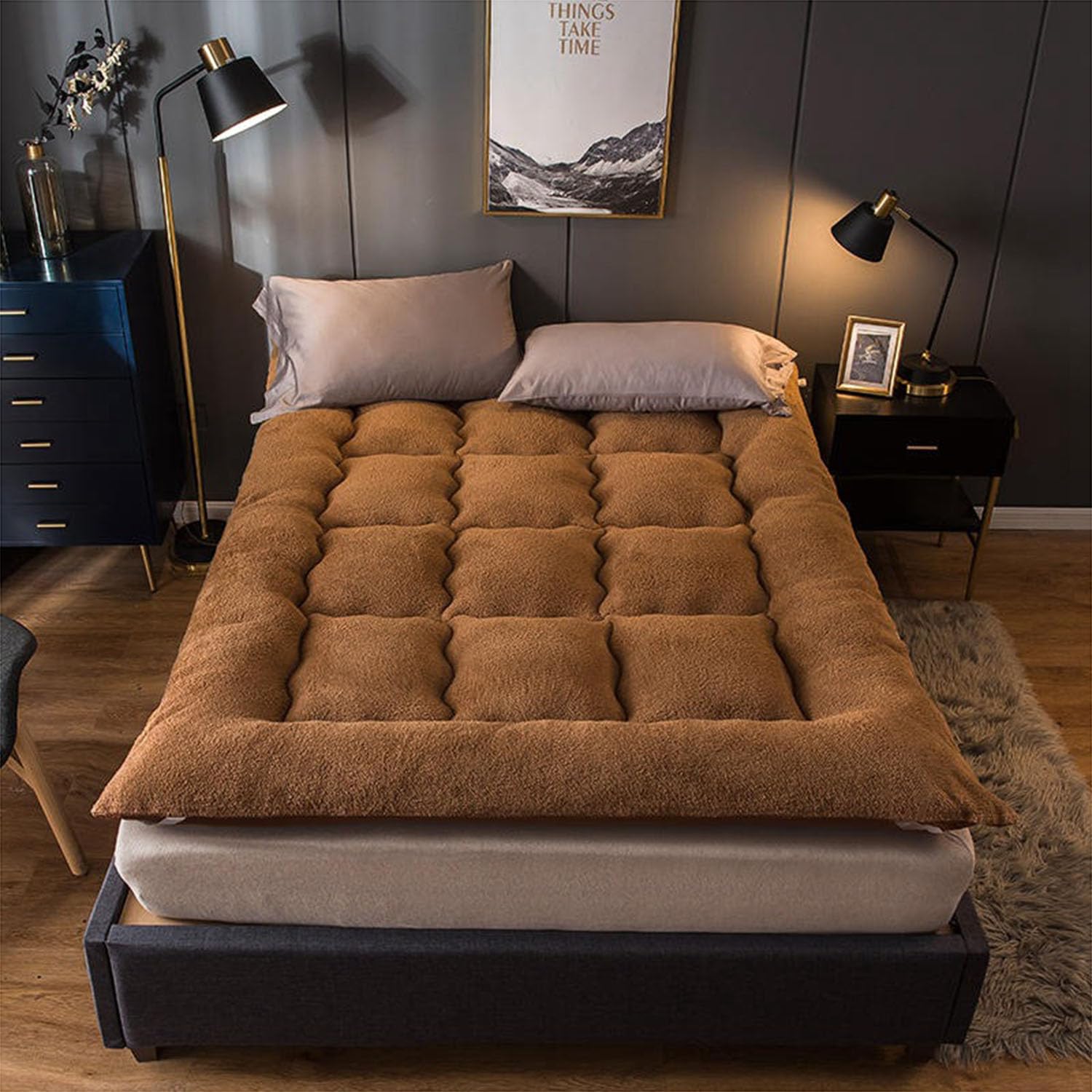 GTHTUHFD Japanese Futon Mattress Thick Soft & Breathable Double Bed Pad Foldable Warm Floor Mat For Spovers Guest Rooms & Everyday T,2-200cm*220cm