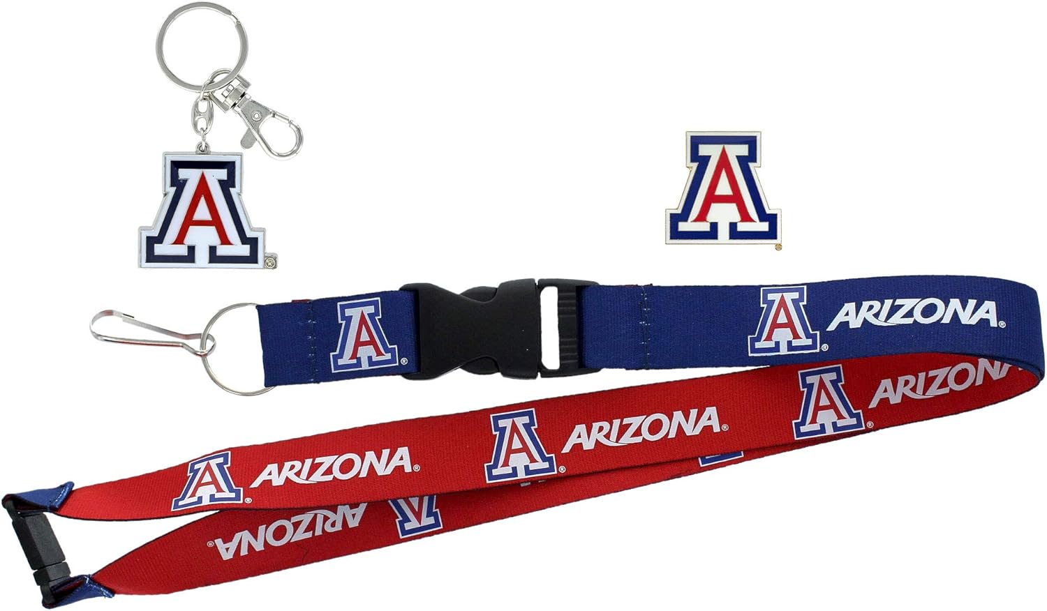 aminco NCAA Arizona Wildcats Team Reversable Lanyard, Logo Lapel Pin, and Metal Keychain Gift Bundle