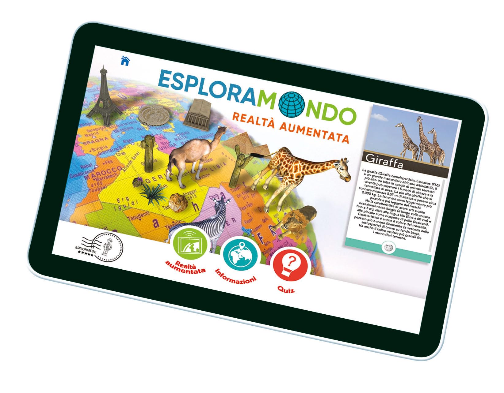 Clementoni - Sapientino Esploramondo Realtà Aumentata, Mappamondo Educativo per Bambini dai 7 Anni in su, Globo Educativo con Penna Interattiva e App Dedicata, Made in Italy, Lingua Italiana, 16032
