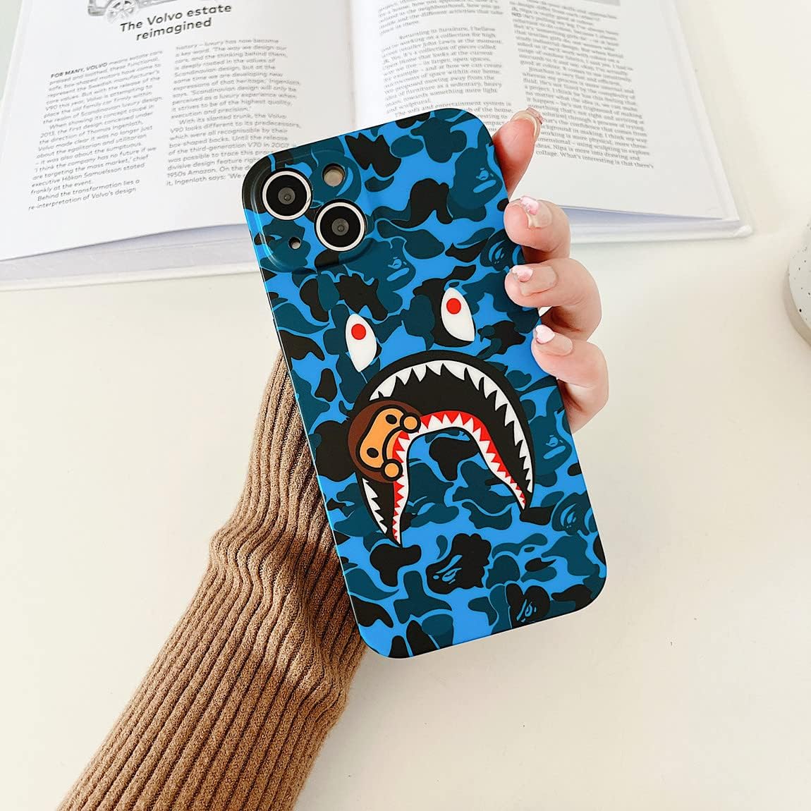 Hoolcase for iPhone 14 6.1 inch Soft Case for Blue Shark Face/Shark Teeth Fans Kids Boys, Cartoon Cute Fun Shockproof TPU Protective Non-Slip 6.1 Inch Case for iPhone 14 (Blue) image 2