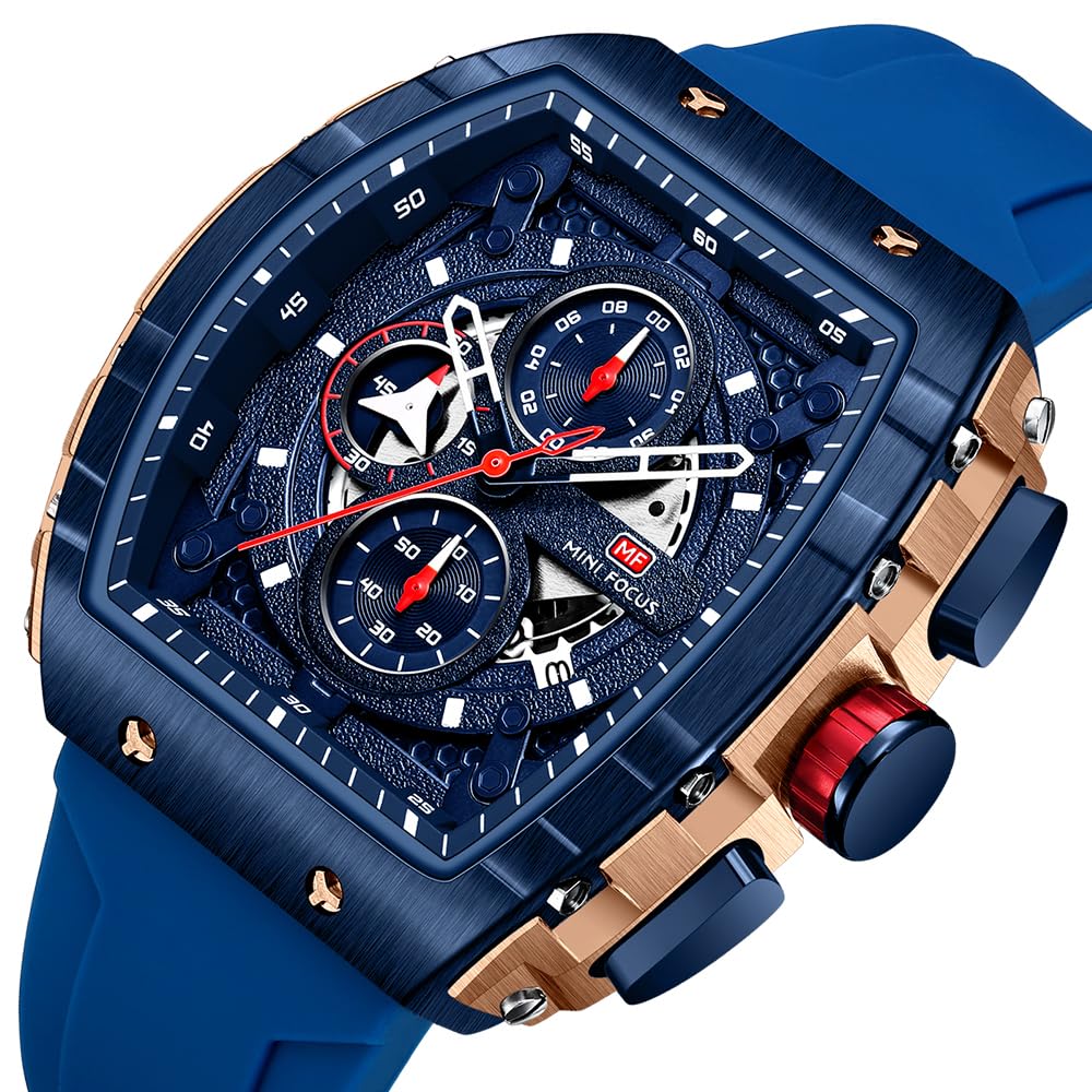 FORSINING Mini Focus Orologio Uomo Sportivo alla Moda, Orologio Cronografo al Quarzo Impermeabile con Funzione Luminosa e Calendario, Cinturino in Silicone Morbido, Orologio Casual per Uomo