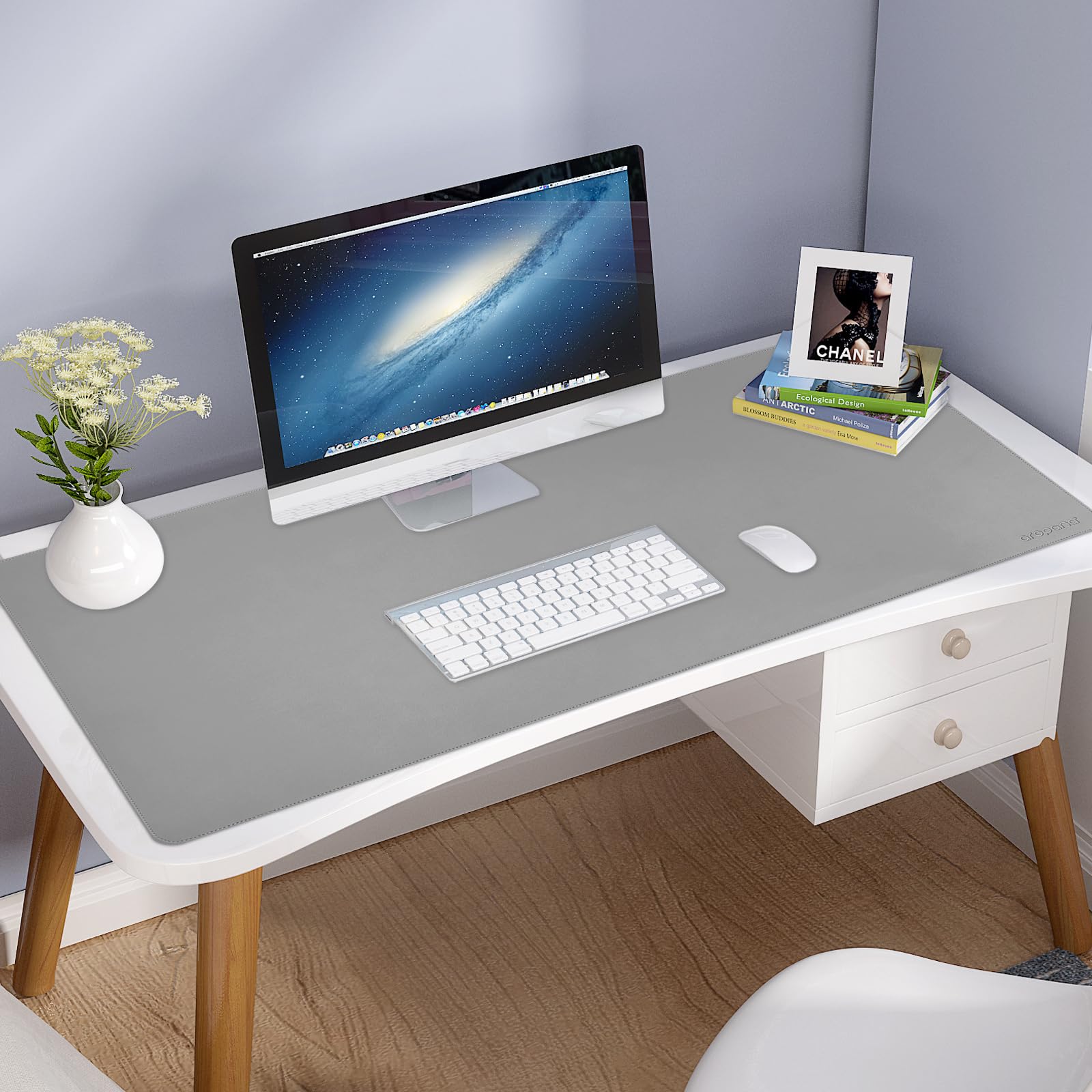 AROPANA Anti-Slip Extended Mouse Pad 120x60cm | PU Vegan Leather Desk Mat | Large Computer Desk Protector Pad with Suede Base for Keyboard, Laptop, Office & Home (Grey) — Amazon image 2