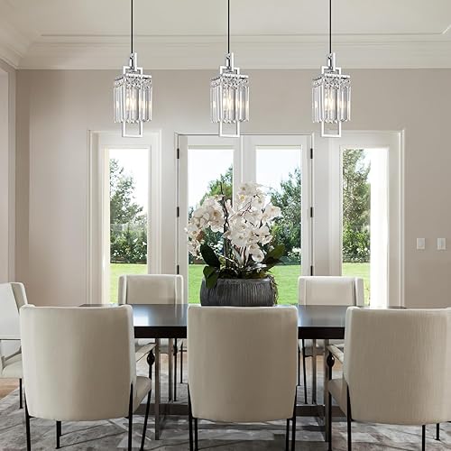 Miniatura 4 de lighceac Moderna lámpara colgante plateada para isla de cocina y comedor, lámpara industrial pequeña colgante de cristal para dormitorio, entrada,