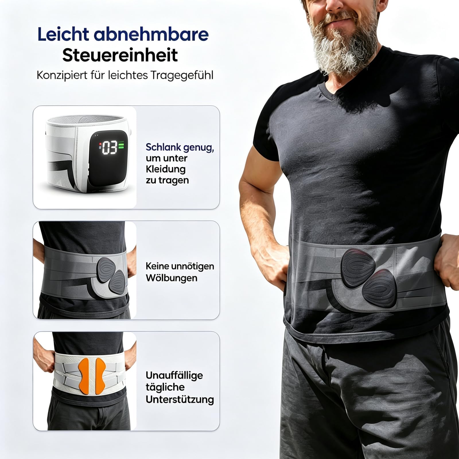Orthofit - Cintura per la schiena, sistema di terapia a impulsi Orthofit, sistema di terapia a impulsi, set di vibrazione termica, dispositivo rimovibile, cuscino termico wireless (nero)