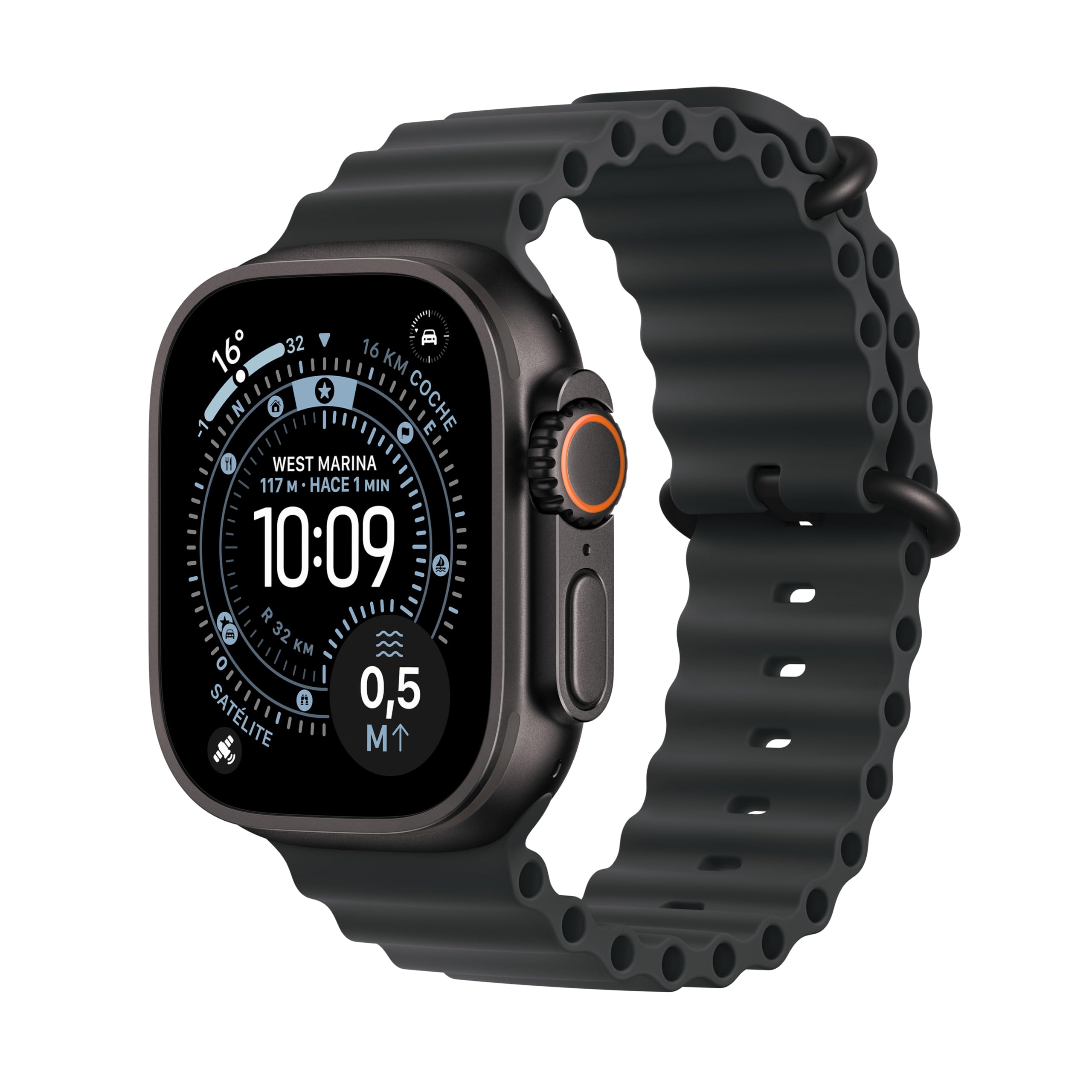 Apple Watch Ultra 3 GPS + Cellular, Reloj prémium para Running y Multideporte con Caja de Titanio Resistente de 49 mm y Correa Ocean Negra. Monitores avanzados de Salud