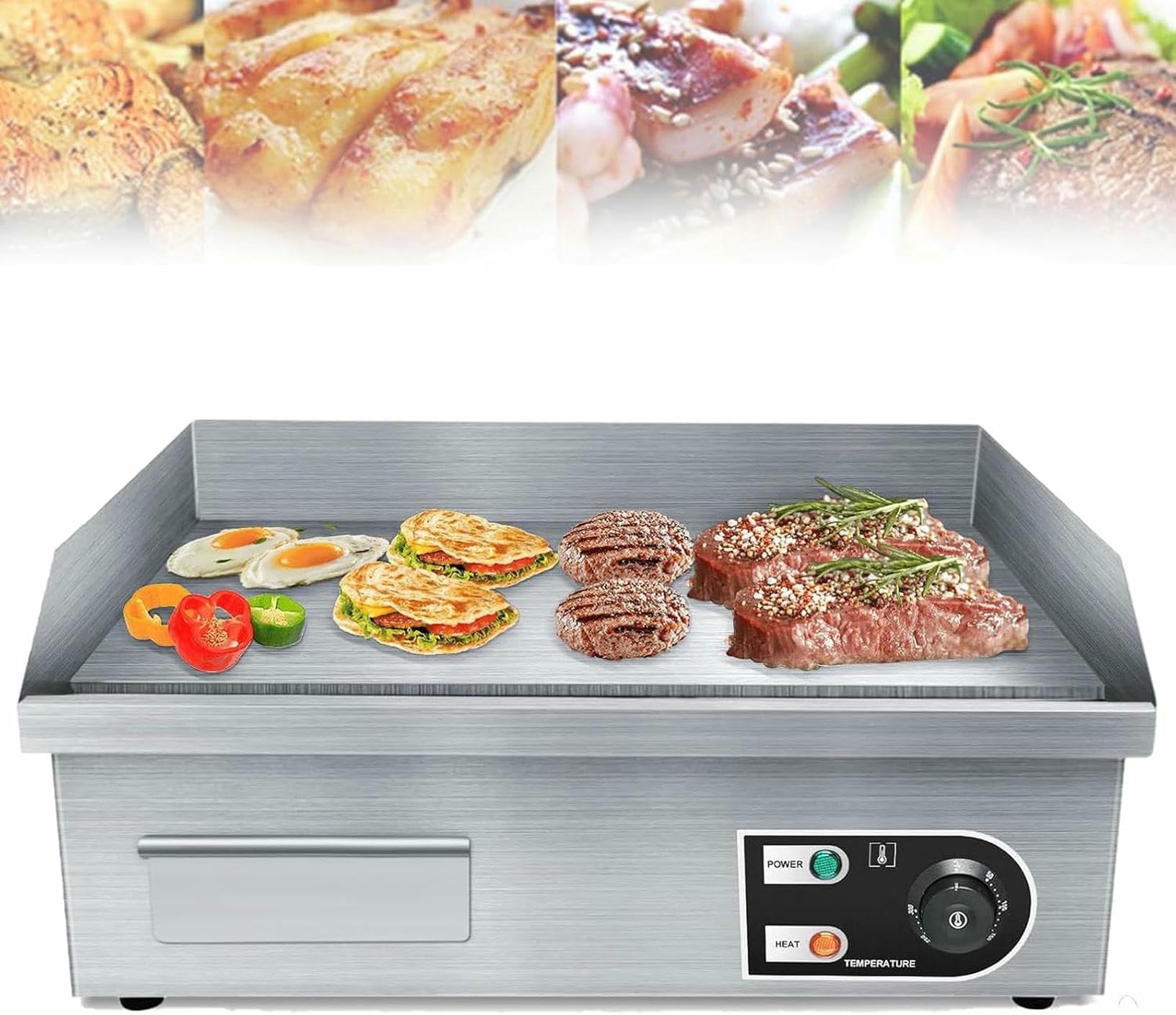 FHRKA Commercial Electric Griddle, Countertop Flat Top Outdoor Griddles Hotplate BBQ Grill Mild Steel Steaks Business Catering Grill