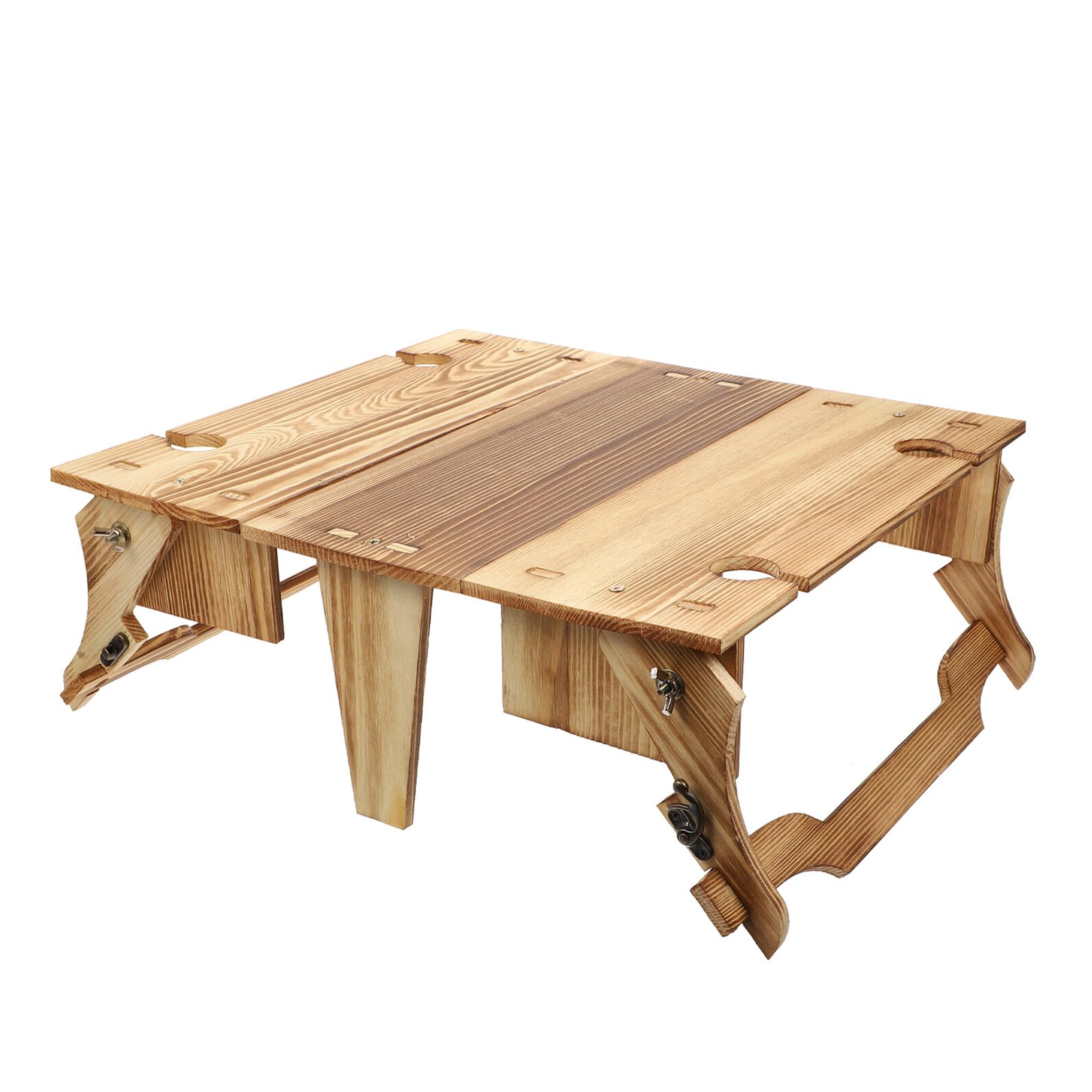 Table pliante en bois avec panier de rangement intégré Gatuida pour camping