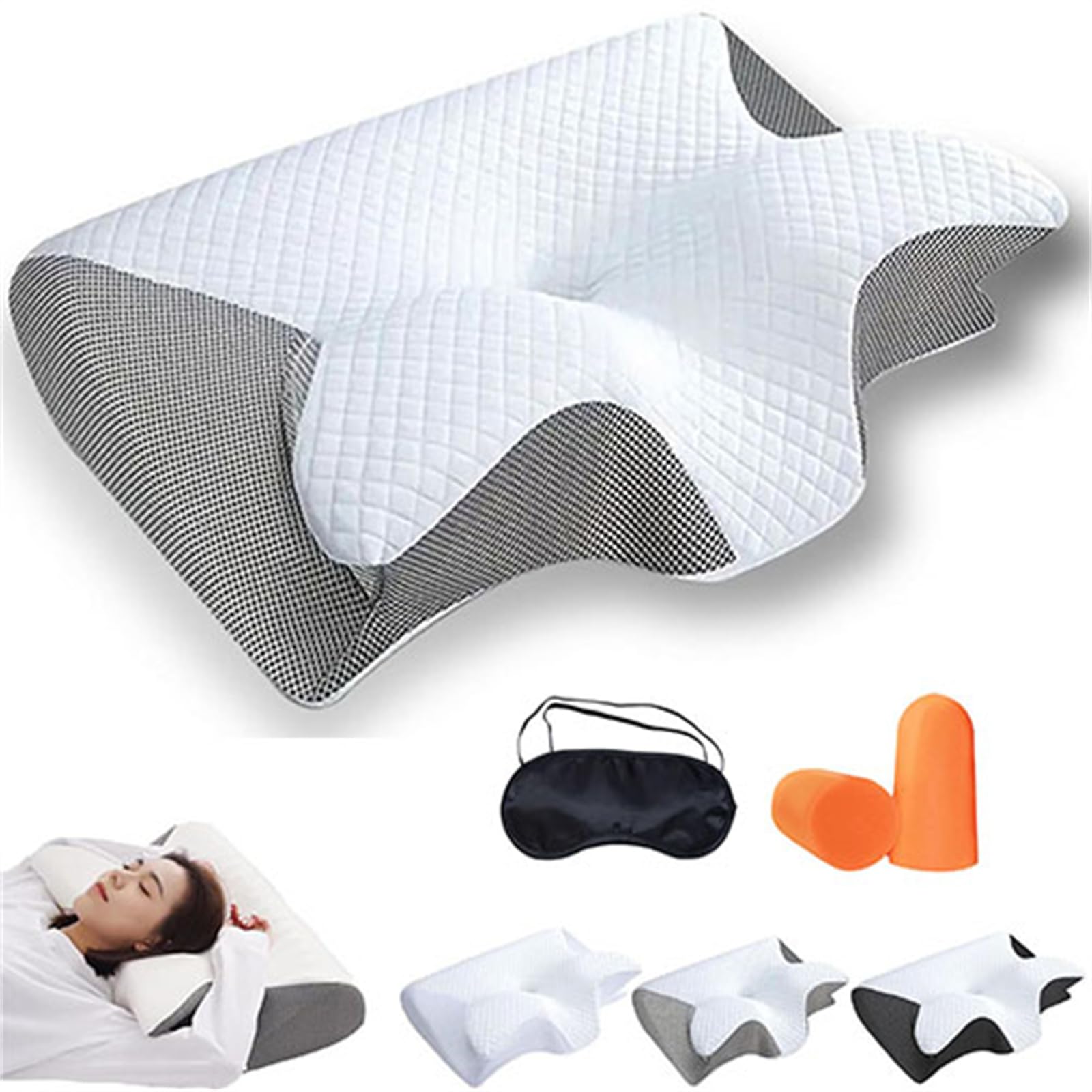 Cervical Neck Pillow Sleep Apnea Pillow Ergonomic Memory Foam Neckpillow 2-in-1 Ergonomic Contour Pillows for Side Back and