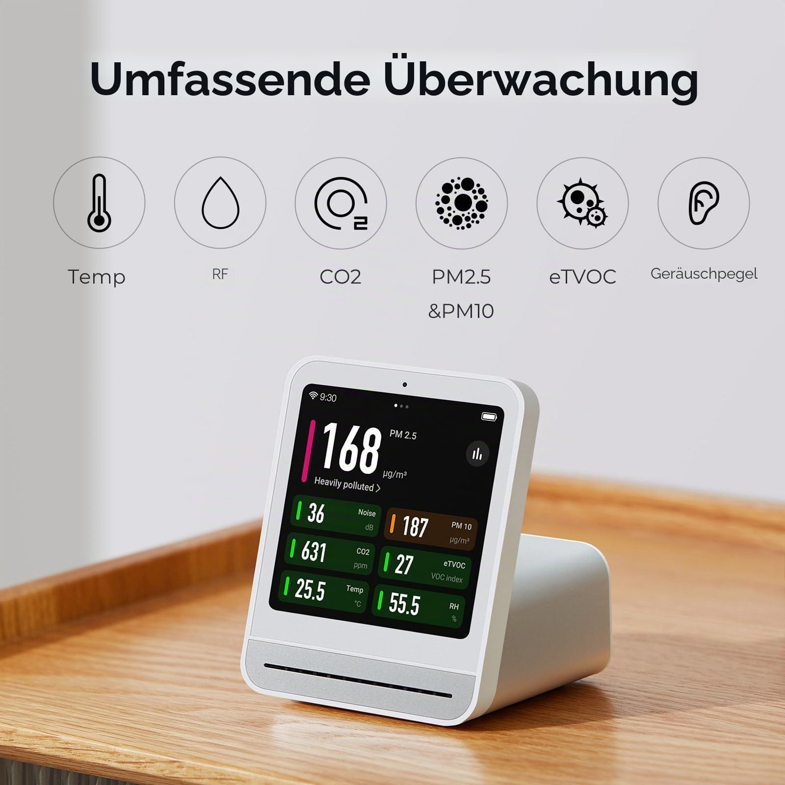 Qingping Air Quality Monitor Gen 2 Indoor Detects PM2.5 CO2 PM10 Noise Temperature Humidity Alarm Clock