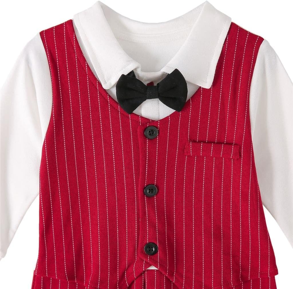 Dressy Daisy Infant Baby Boy One-Piece Gentleman Bodysuit Formal Outfit Onesie Vest Suit Romper with Bowtie - Image 3