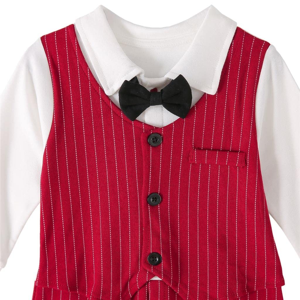 Lito Angels Costume de Gentleman Body de Smoking Barboteuse avec Nœud Papillon pour Bebe Garçon Taille 3 à 24 Mois, Bleu Marine/Rouge
