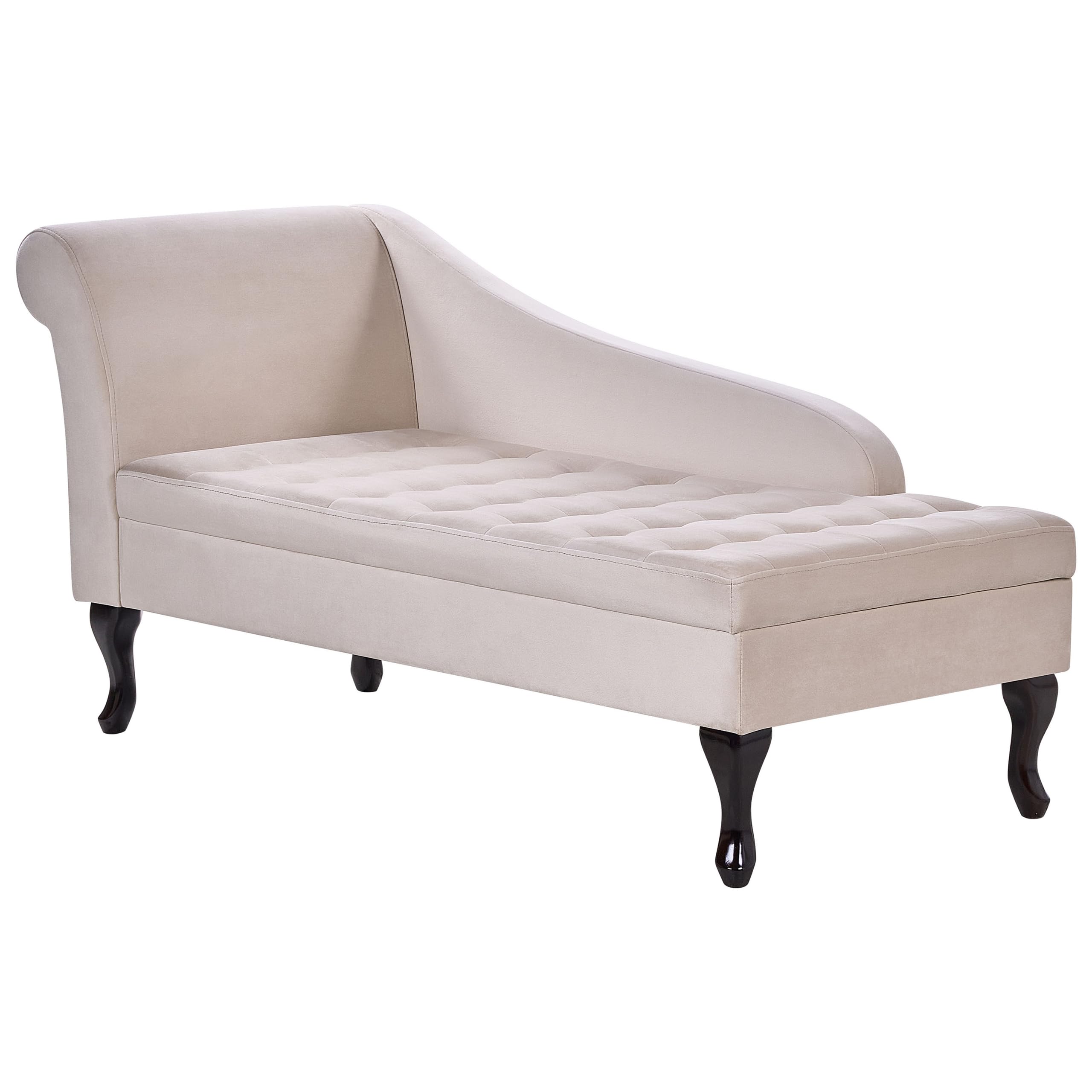 Beliani Chaiselongue linksseitig Samt beige mit Lehne Bettkasten Dekokissen Pessac