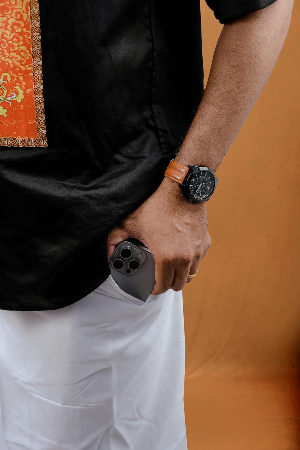 Men’s Velcro Double Layer Dhoti Veshti Mundu In Pure Cotton With 1.5" Kasavu Border (Silver)