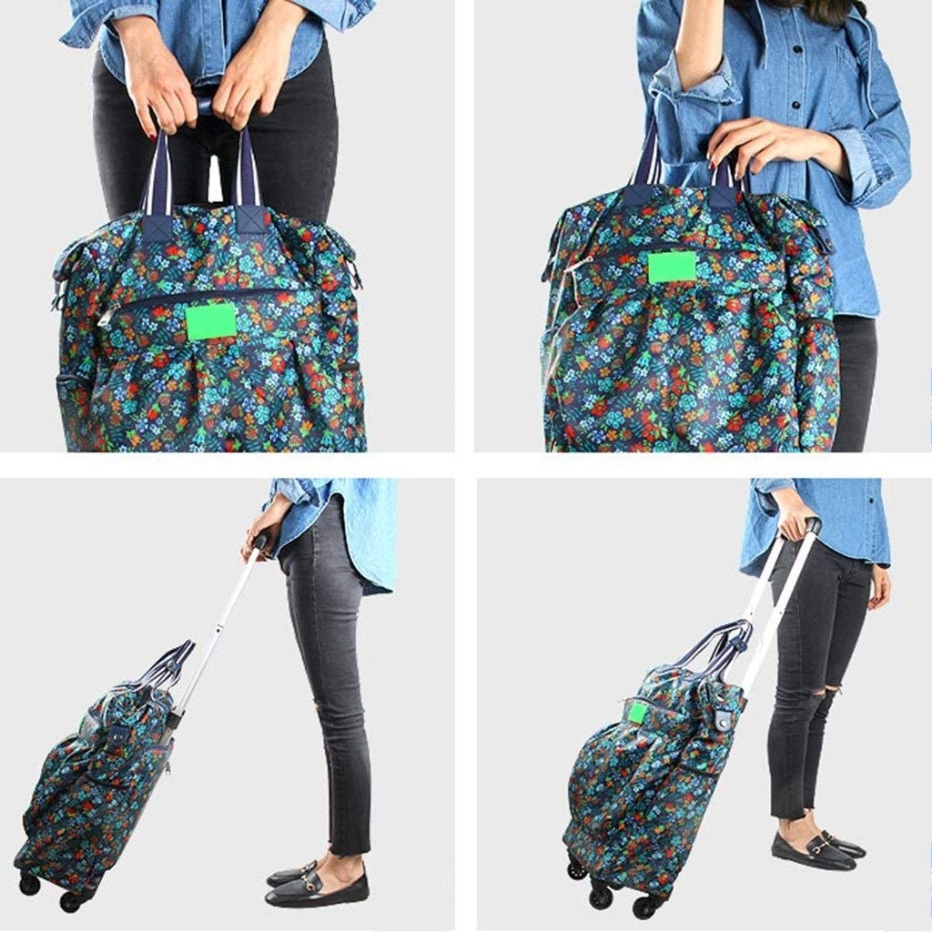 Carrelli elevatori Trolley Stampa Verde Ruota Universale Trolley Portatile Nero Borsa da Viaggio Borsa da Viaggio Pieghevole Borsa per la Spesa Retrattile