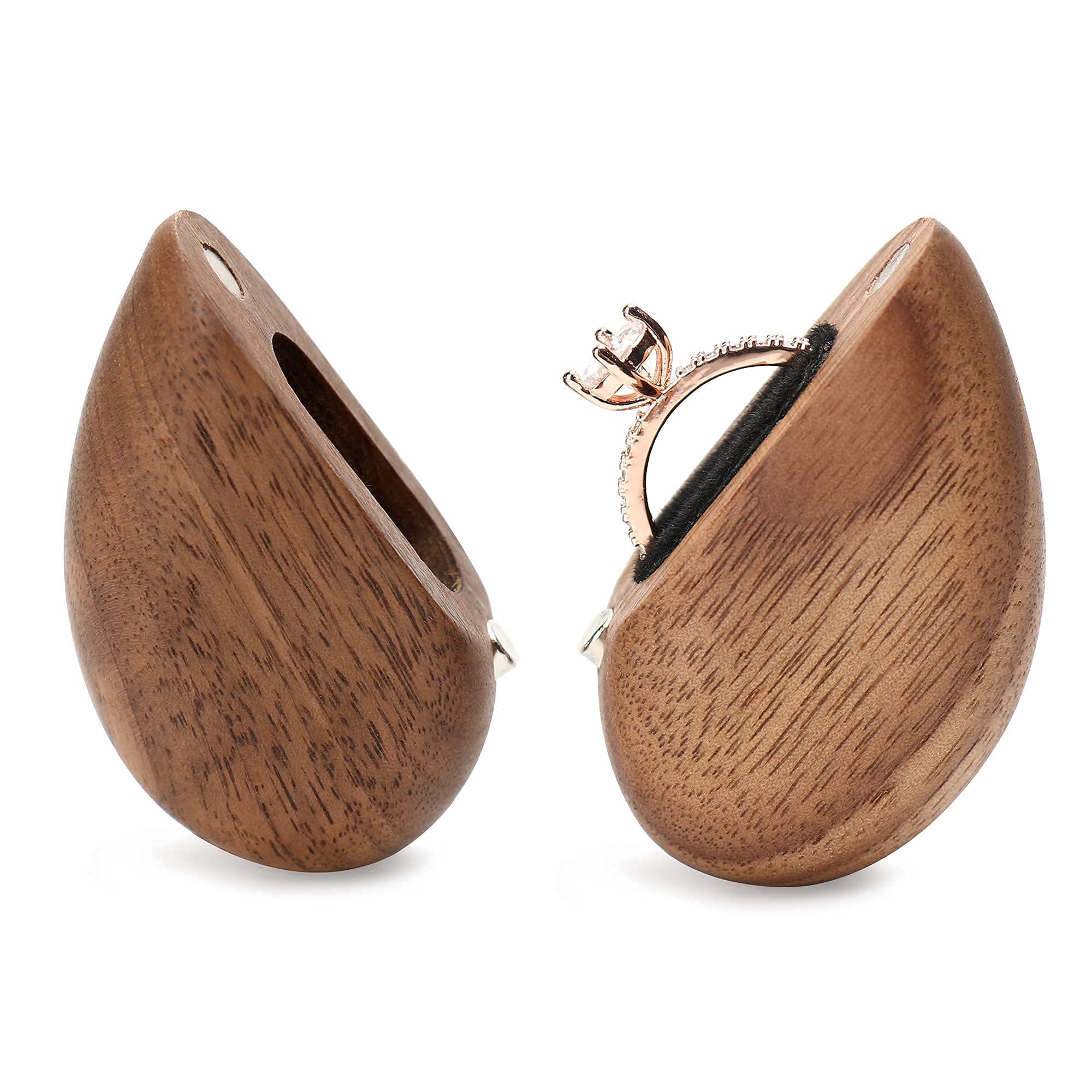 Scatola per anelli in legno a forma di cuore per matrimonio, proposta, scatola per anelli di fidanzamento, custodia per anelli in legno regalo (cuore brillante ♥ noce nero)
