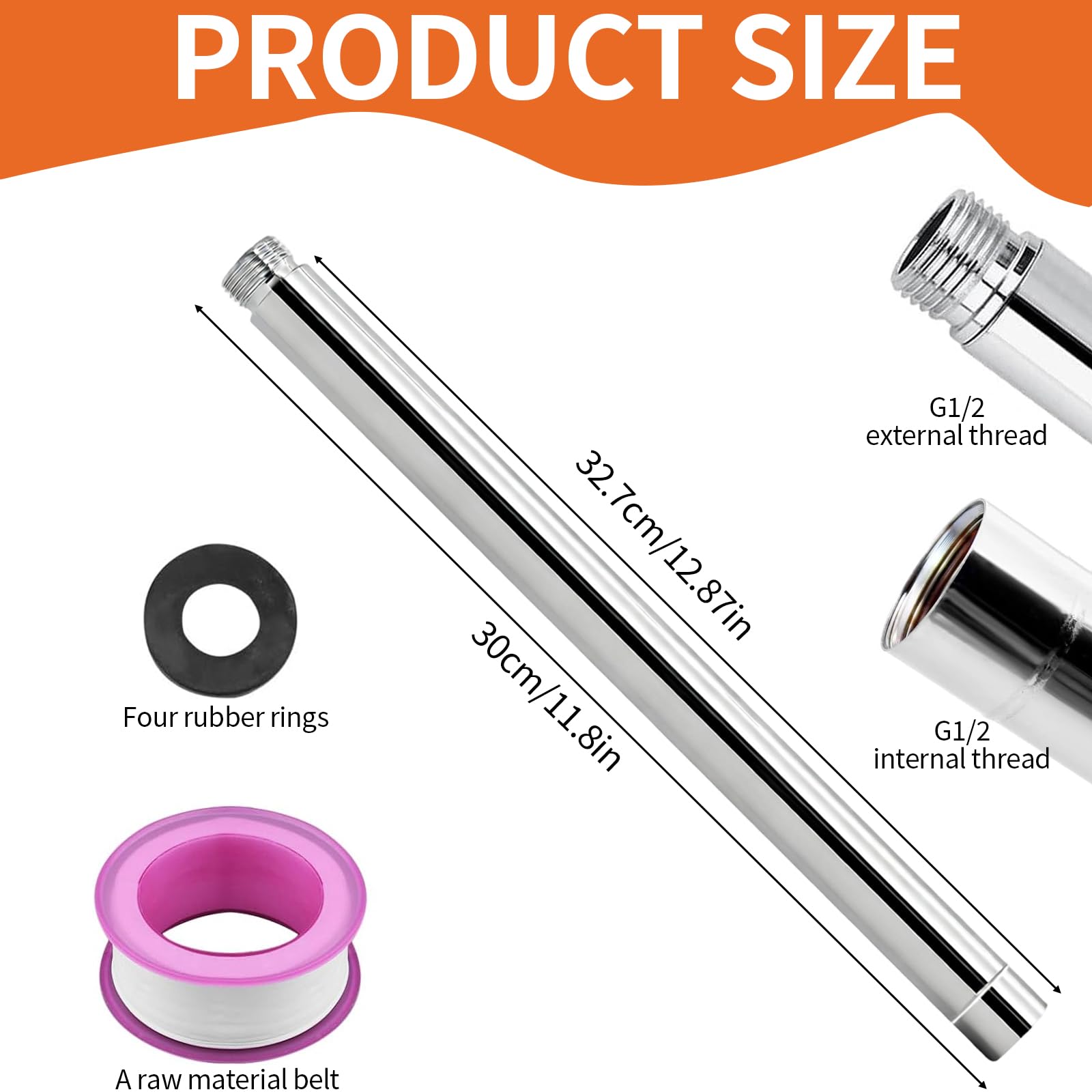 Tubo alargador de ducha de 30 cm, tubo de extensión de ducha, brazo extensible, cromado, barras de ducha para accesorios de baño — view 2