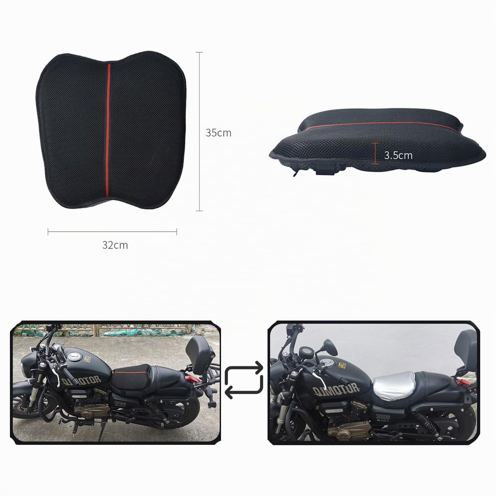 Cuscino per Sedile Moto Cuscino Sella Moto Cuscino per Sedile in Gel Telaio a Nido D'ape con Cuscinetto Parasole, Traspirante, per Lunghi Viaggi, Impermeabile, Protezione Solare