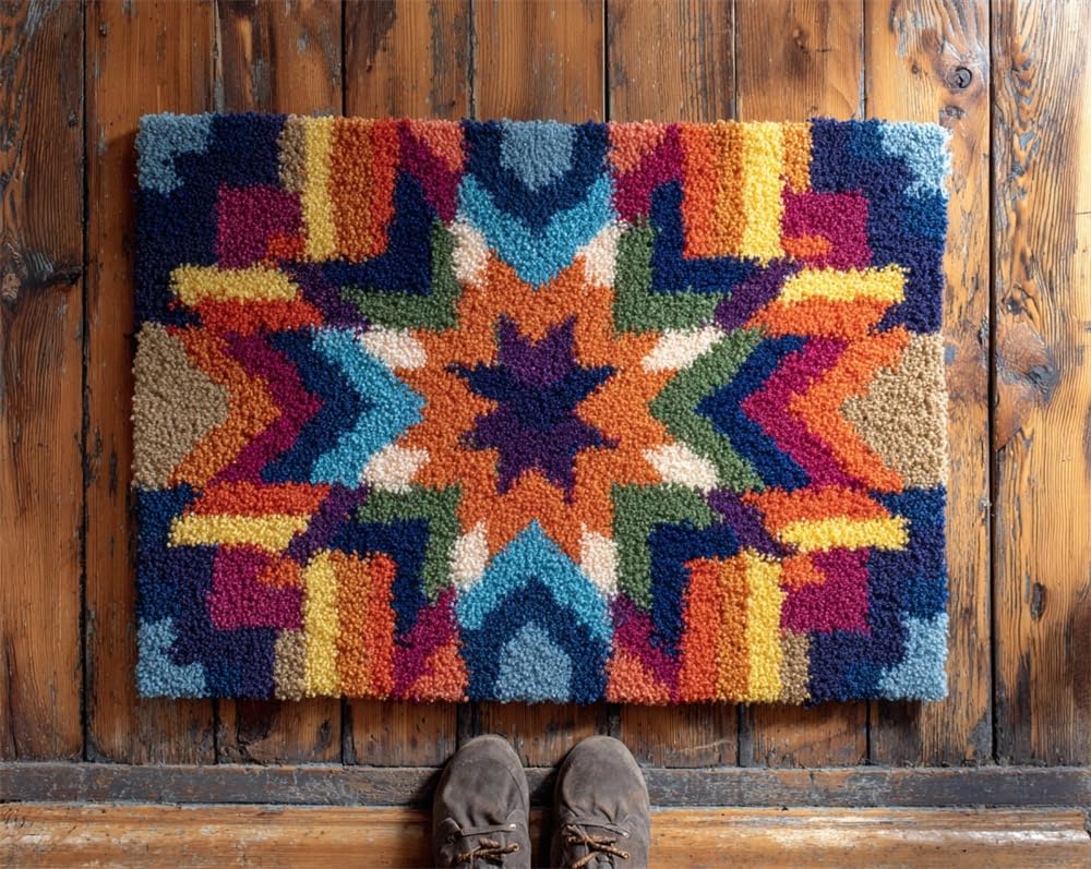 Kitquiver Latch Hook Kits for Adults Beginners Rug Colorful Star DIY Crochet Yarn Embroidery Handmade Needlework with Printed Canvas for Home Decoration 23X35In