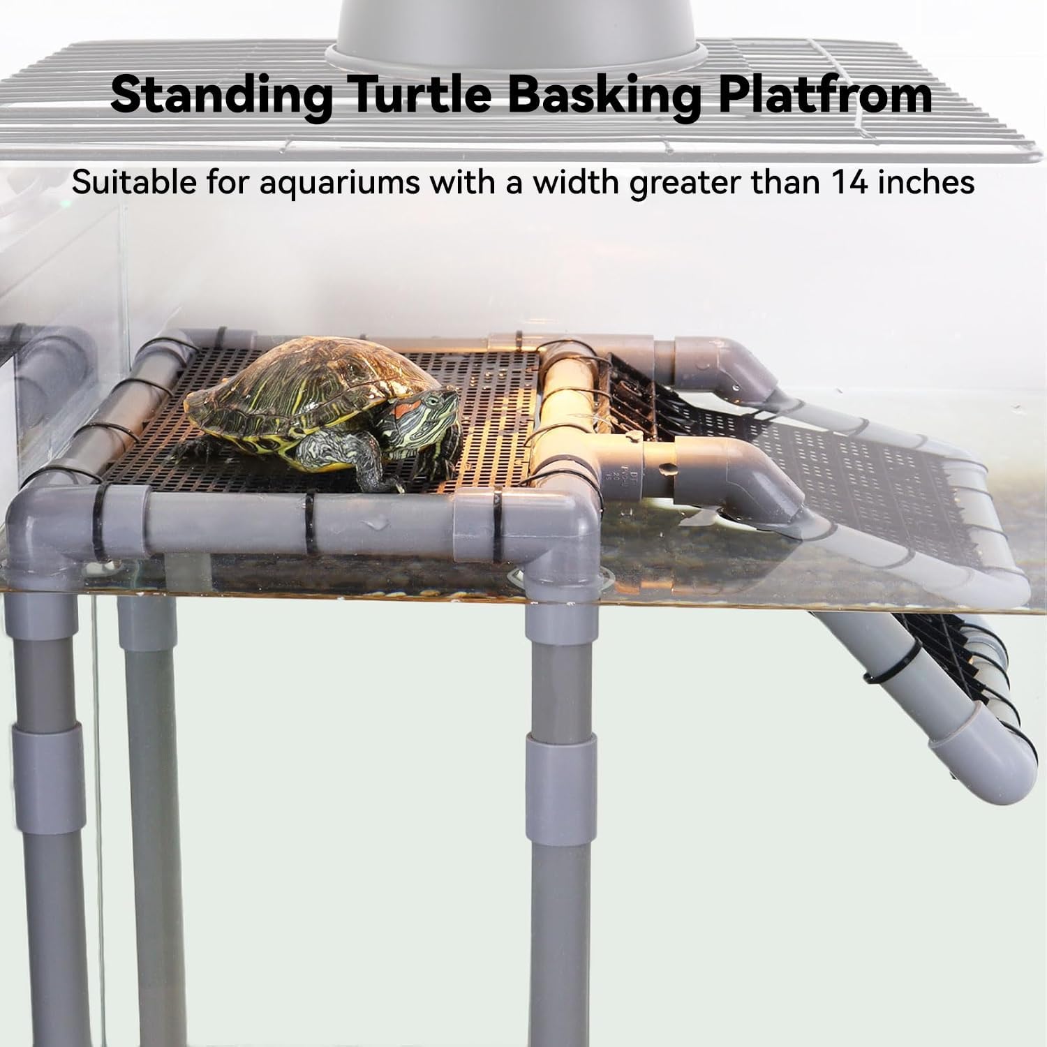 Large Turtle Elevated Basking Loft,13" Width Resting Area Standing Turtle Basking Platform Dock,DIY Ramp with PVC Pipes and EggCrate Suction Cups for Aquatic Turtles for 40/50/70/75/90Gal (Style A)