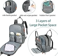 Vista 3 de LANDICI Diaper Bag Backpack, Multifunction Baby Diaper Bags with Changing Pad, Stroller Straps & Pacifier Case, Travel Essentials Back Pack for Mom