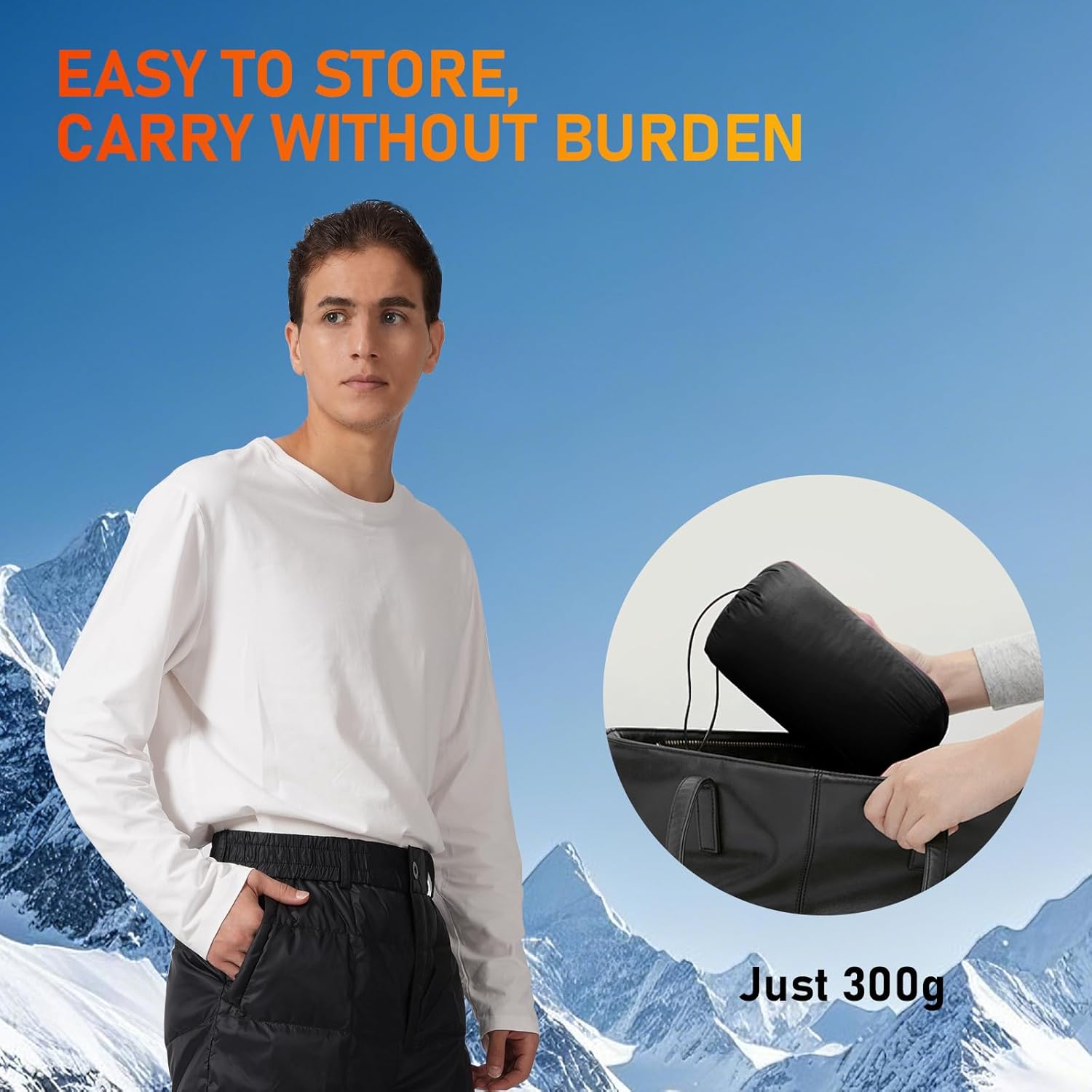 Down Pants - Men's Winter Warm Loose Utility Puffer Pants, Outdoor Insulated Windproof Compression Ski Snow Pants - Image 7