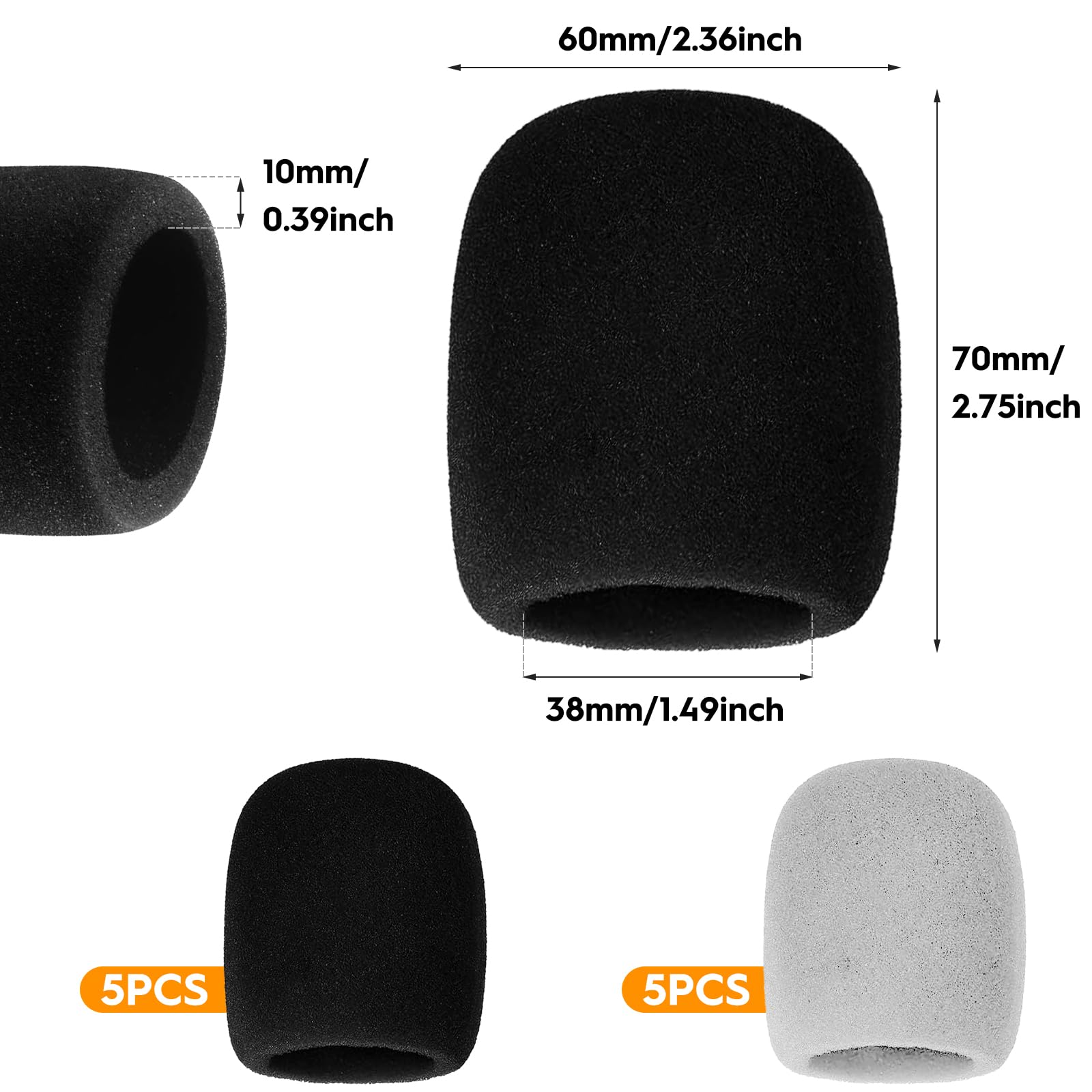 10pcs Microphone Covers Dustproof and Antibacterial Foam Mic Covers, Handheld Microphone Windscreen for Most Standard Microphones (Grey,Black) - Image 2