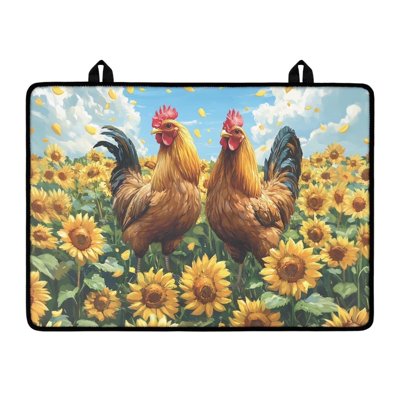 Sunflower Rooster Induction Cooktop Protector Mat, Wear Resistant Stove Top Cover, Extra Large Dish Drying Mat, Folding Dust Cover for Gas Burners, Scratch-resistant Countertop Protector