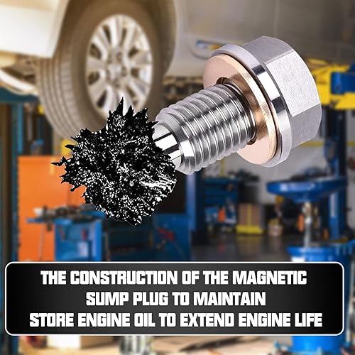 Miniatura 7 de Miytsya Perno de tuerca de drenaje de acero inoxidable 1 tapón magnético de drenaje de aceite M12x125 con 5 juntas de juntas universal para la