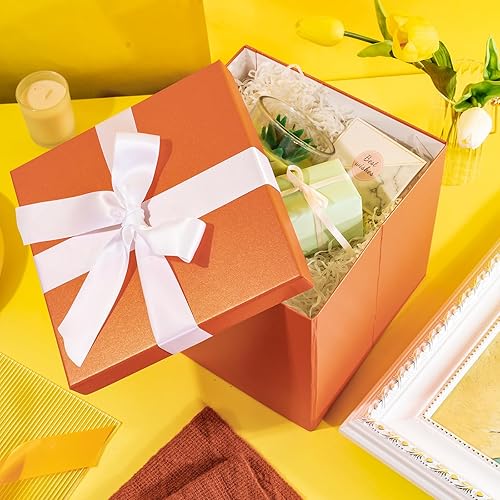 Miniatura 3 de RUSPEPA Caja de regalo de cumpleaños mediana con tapas, cinta y papel de seda, caja de regalo plegable, 1 unidad, 9 x 9 x 9 pulgadas, color negro