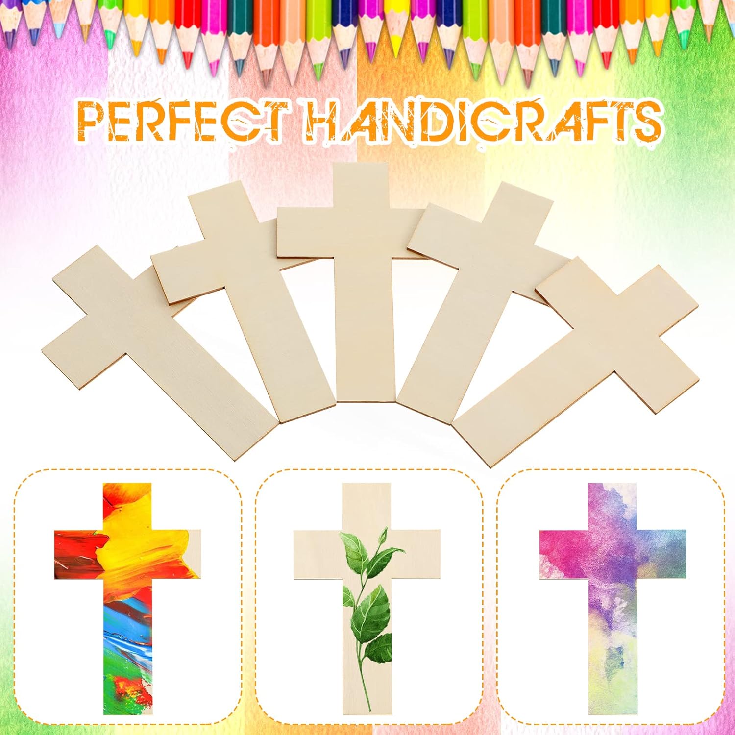 Treela 100 Pack Blank Wooden Cross Unfinished Cross Shaped Wooden Cutouts for DIY Project Tags Sunday Church Home Decoration Ornaments, 11 x 7 cm/ 4.3 x 2.8 Inches