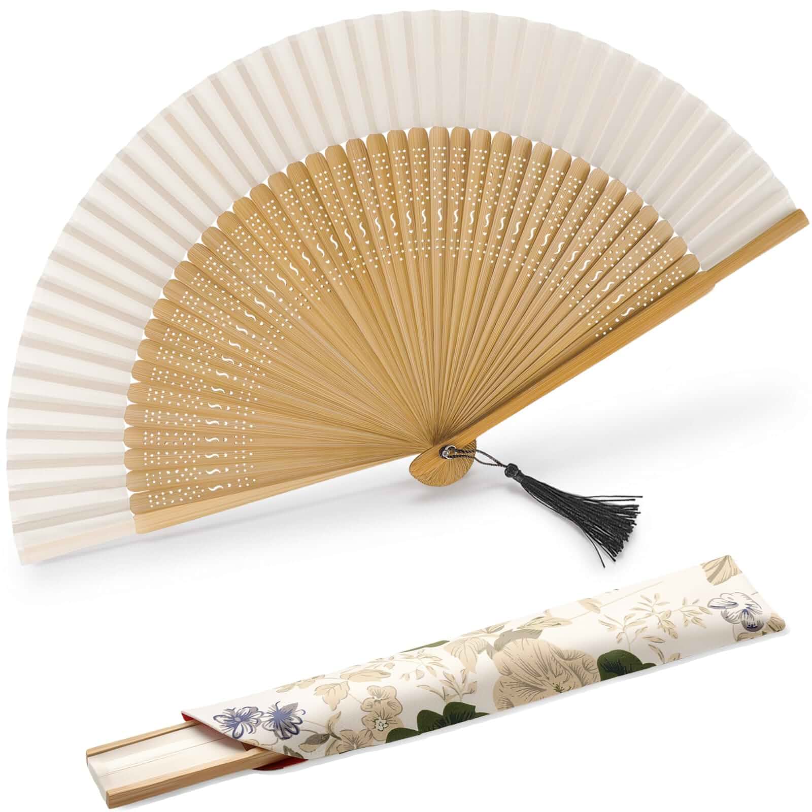 Hand Fan Foldable for Women, BrownPortable Handheld Fan Japanese Chinese Vintage Bamboo Silk Folding Hand Fan for Cooling Festival Wedding Party Church Gifts