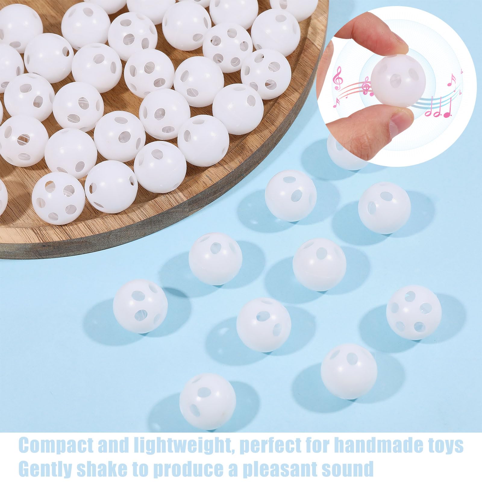 FREEBLOSS 60pcs Rattle Balls Inserts White Noise Maker Inserts for Animal Puppet Toy Rattle Box Repair 0.95" - Image 4