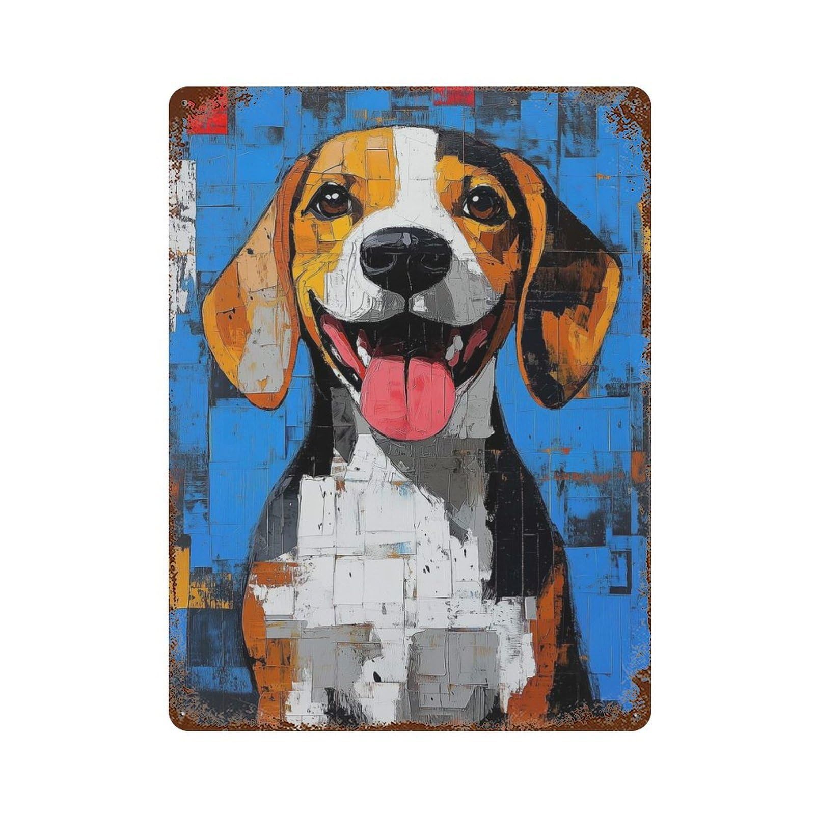Beagle Portrait Painting Vintage Rust Metal Sign 15.7"x11.8", for Basement, Hobby Room And Garage Decor, Farmhouse Wall Decor