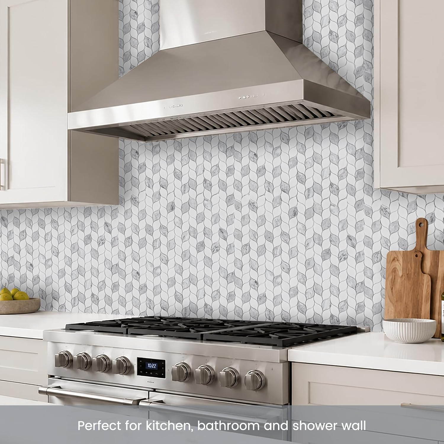 Glass Mosaic Tile Backsplash Leaf-Shape Marble Look | Mosaic Tile Polished Kitchen Bath Wall Floor Backsplash Shower