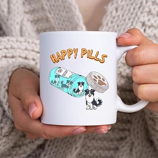Border Collie Dog Happy Pills BlackMug, Tea Mug, Tea Cup, Coffee Cup