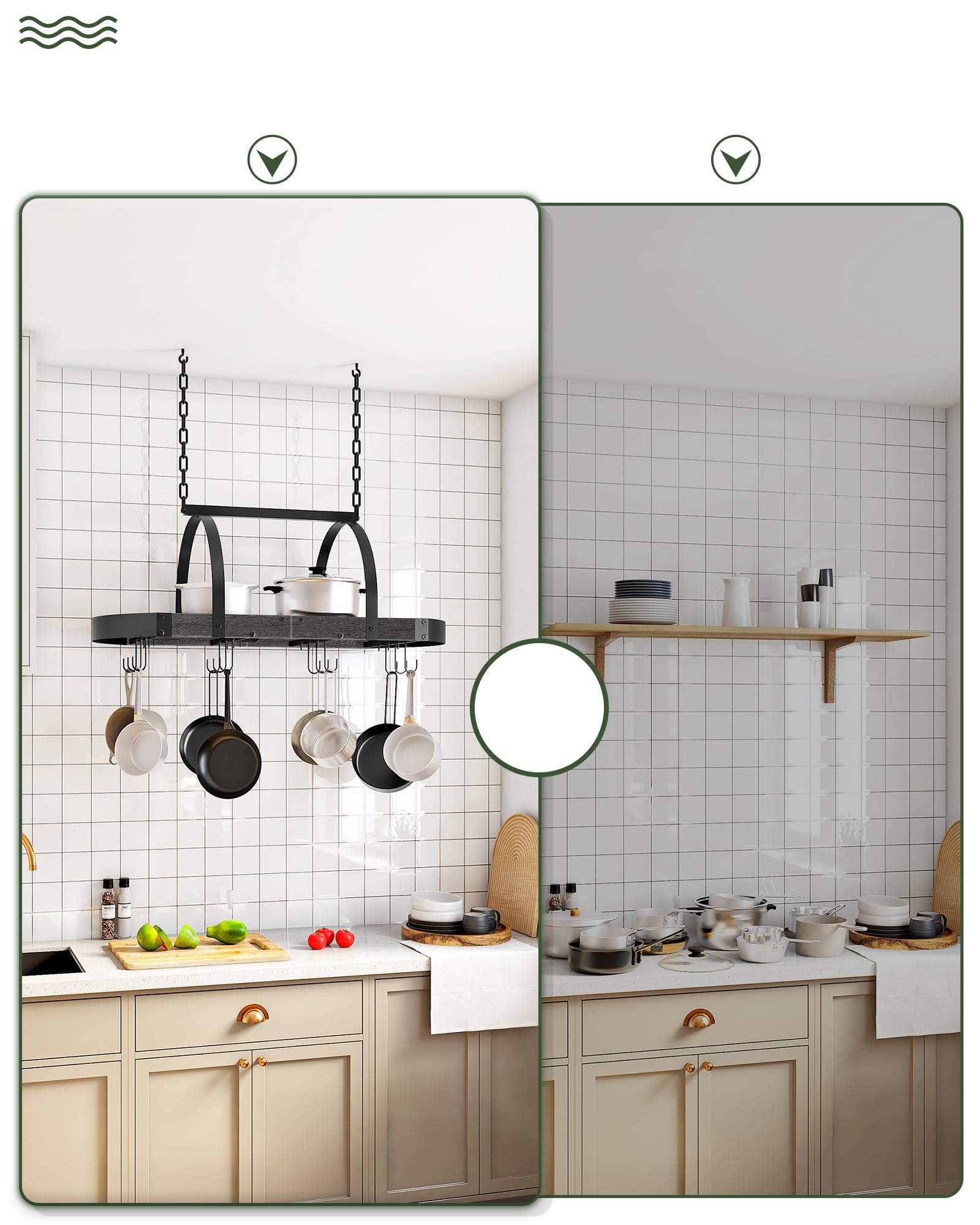 CHOEZON Küchenregal hängend, Küche Topfregal Deckenregal, Hängendes Küchenregal, Küchenutensilien-Organizer mit 12 S-Haken, Küchentopfhalter, platzsparend, Schwarz DTPR08BCC1