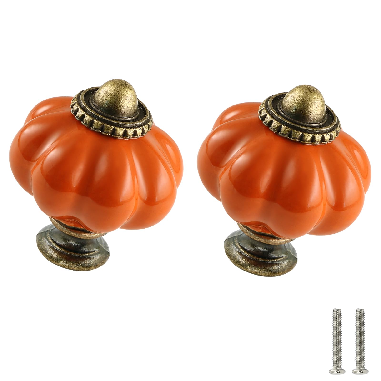 Zernmiarder Orange Pumpkin Knobs 2 Pack Ceramic Cabinet Knobs Vintage Drawer Pulls - Antique Dresser Pulls with Screws for Closet Drawer Cupboard Cabinet and DIY Home Project — image 1