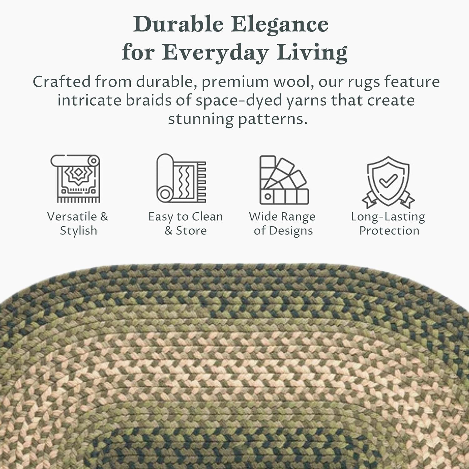 Tranquility TQ12 Blue 7' x 9' Oval - Braided Area Rug, Home Decor, Floor Mat or Bedroom Rug - Easy Care, Ideal for High Traffic Areas in Hallway and Living Room - Made in USA