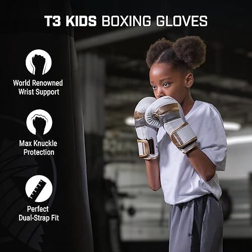 Miniatura 2 de Hayabusa T3 - Guantes de boxeo para niños y adolescentes, protección de muñeca y nudillos, cierre de velcro doble X, soporte de muñeca férulada,