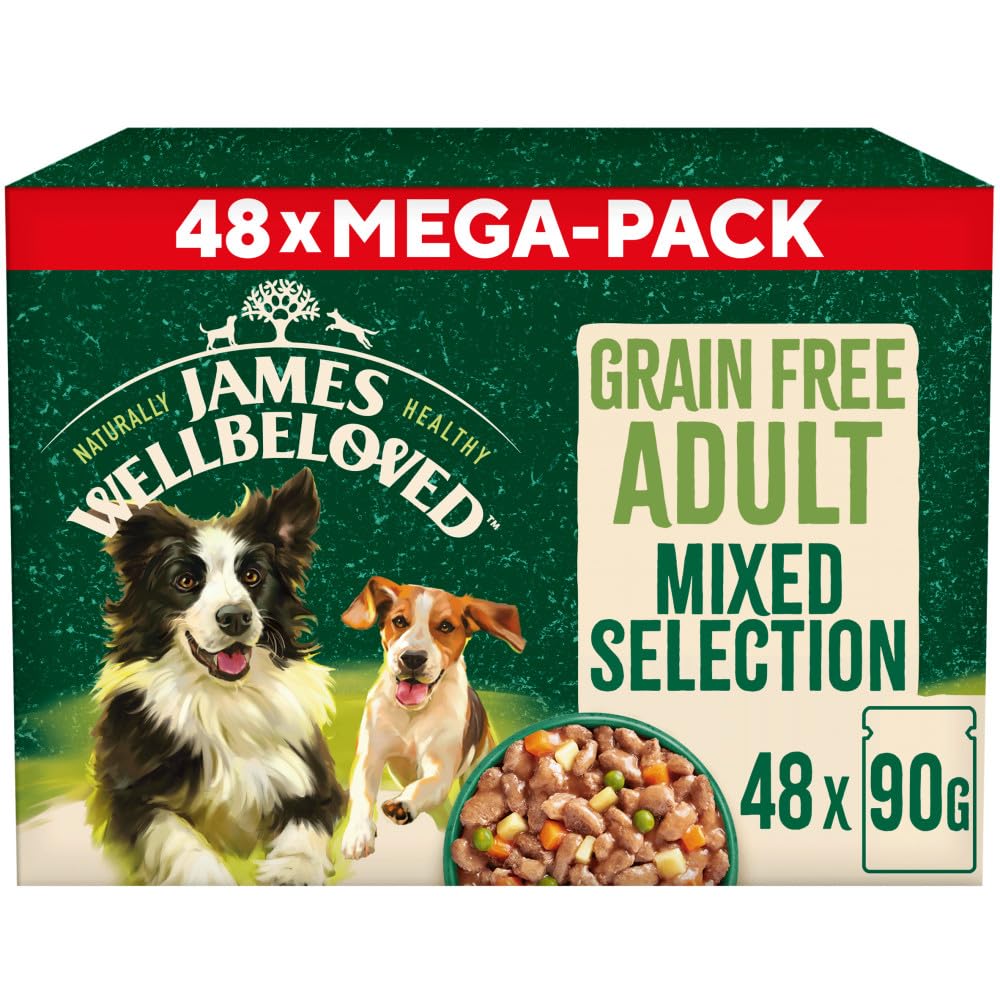 48 x 90g James Wellbeloved Grain Free Adult Wet Dog Food Turkey & Lamb in Gravy