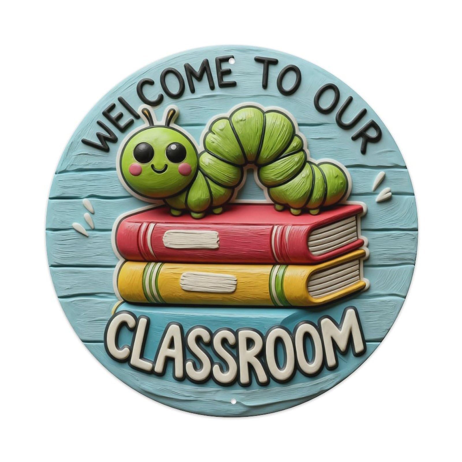 Zlatcbu Vintage Welcome To Our Classroom Caterpillar Metal Tin Sign Retro Wall Art Poster, Decor For Home Living Room Bar Cafe Garage, 8X8 Inch