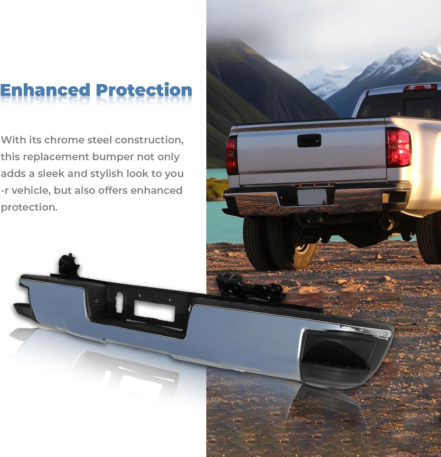 LABLT Rear Bumper Assembly Chrome Steel Replacement for Silverado Sierra 1500 2014 2015 2016 2017 2018 Replacement for GM1103176 GM1102558