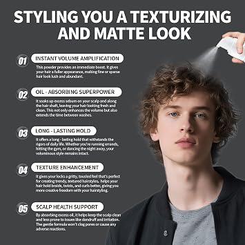 Volumizing Styling Powder - 10G Spray Bottle for Natural Volume & Texture, Oil-Control Matte Finish, Lightweight Formula for Men & Women