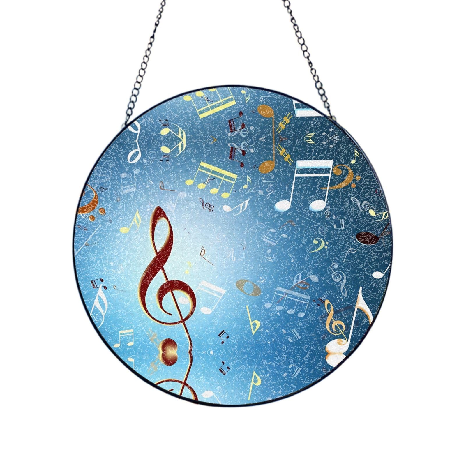 Phayah Note Print Glass Window Hanging Round Suncatcher Glass Ornament Garden Wall Fence Decorations Indoor Outdoor 12in（30cm）